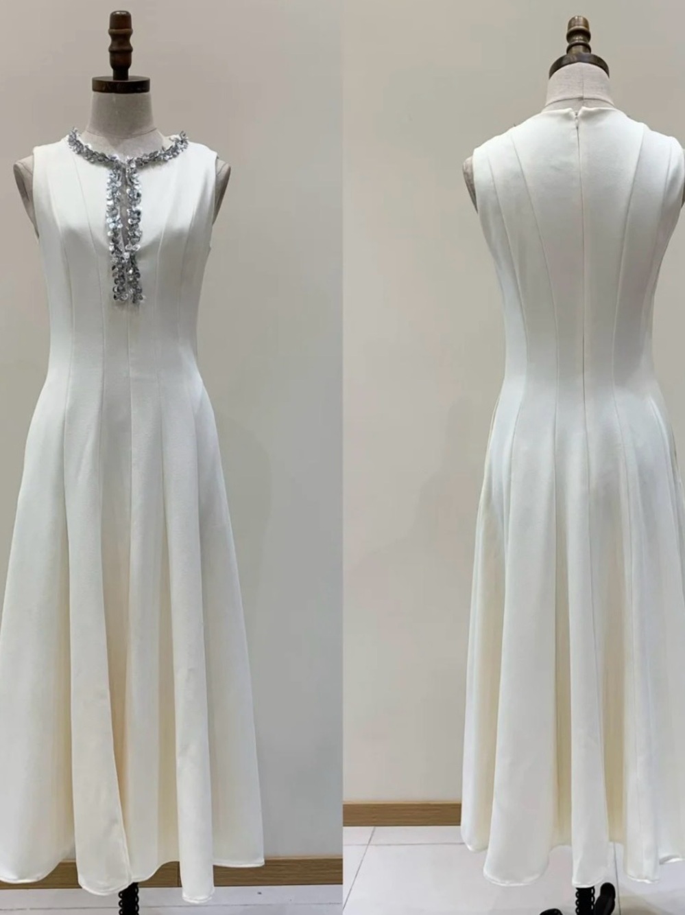 Self-Portrait Cream Maxi Dress with Silver Embellishment